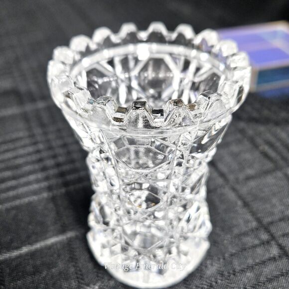 Vtg Clear 1970's Anna hütte 24% Lead Crystal Toothpick Mini Vase West Germany - Picture 11 of 13